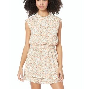 Bishop and Young Kelly flocked tiered smocked, yellow floral mini dress EUC